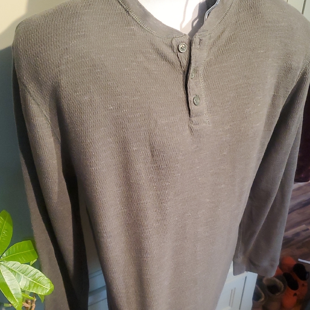 Olive Long Sleeve Thermal Henley Shirt